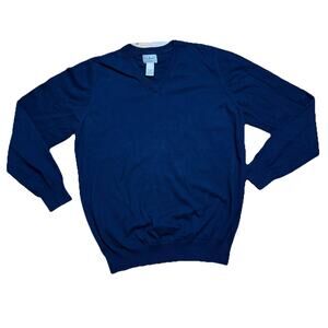 LL Bean Sweater Men’s L Tall Blue Cashmere Cotton Pullover Warm Coastal Preppy